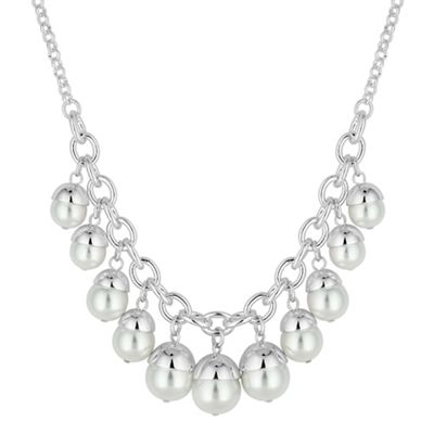 Silver pearl acorn droplet necklace